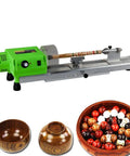 Mini Wood Lathe for Benchtop DIY Projects, Micro Woodturning Lathe with Grinding, Two Bowls and Beads Displayed