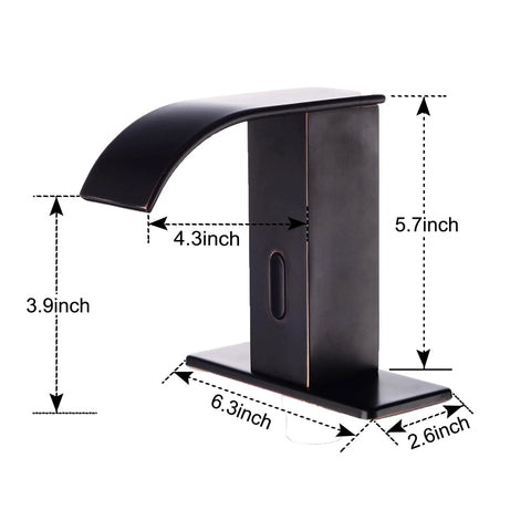 Dimensions of Motion Activated Touchless Waterfall Bathroom Faucet With Square Body Hands Free Tap Matte Black Finish Easy Install