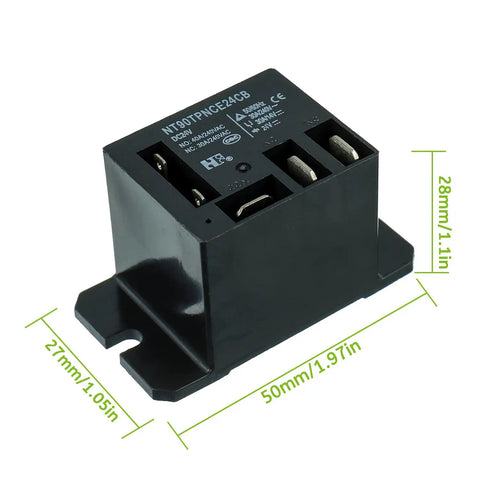 DC 24V Power Relay SPDT 1NO 1NC 30A 40A With Flange Mount And 10 Quick Connect Terminals Mini Relay, dimensions marked