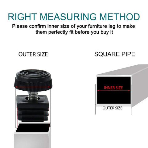 Right measuring method for Adjustable Square Leveling Feet For Home Furniture And Appliances 25 Mm Insert Set Of Four Heavy Duty Stabilizers.