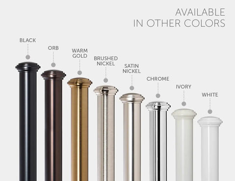 Decorative 1 Inch Curtain Rod With End Cap Finials, Adjustable 48 To 86 Inches, Warm Gold Finish, color options displayed
