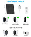 5W Solar Panel Charger For Arlo Essential 2K Outdoor, Essential XL 2nd Gen, And Essential Spotlight Cameras compatibility guide