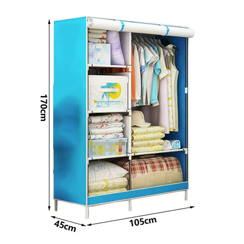 Roomy Portable Canvas Wardrobe Closet With Heavy Duty Hanging Rod And Smart Side Pockets Quick Setup Clothes Storage Rack For Tight Apartments And College Dorms In Blue