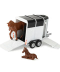 1/32 Scale Green Pickup Truck With Horse Trailer And Figures Farm Playset For Ages 3 Plus, horse exiting trailer