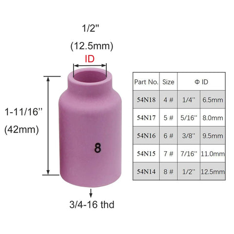 TIG Aluminum Ceramic Shield Cup Nozzles 54N14 Size 8 Half Inch For Gas Lens Collet Body Welding Torch 17 18 26 Series