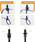 Universal Nylon Cable Tie Buckle Clips Kit 160 Pcs Self Locking Zip Ties With Push Pin Anchors close-up of zip ties types