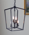 Industrial Black Pendant Light 4 Light Chandelier With Classic Metal Cage, perfect for farmhouse entryway.