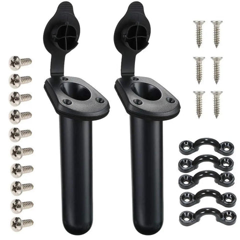 Two Pack Kayak Deck Flush Mount Rod Holders With Cap Covers For Boats And Canoes, PC ABC Construction, 19 Cm, screws included