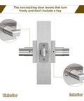 Close-up of six pack interior door levers for passage doors no locking heavy duty satin nickel finish with square plates reversible