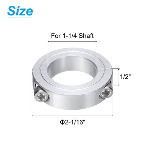 Double Split Shaft Collar Clamp For One And Quarter Inch Shaft Two Piece Aluminum Alloy Clamp With Two And One Sixteenth Inch Outer Diameter And One Half Inch Thickness Set Screw Lock For Secure Precise Positioning. Size view