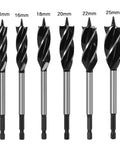 Heavy Duty Twist Drill Bit Set For Woodworking Fast Cut Auger Bits Grip Tight Hole Drilling Solid Steel Design in six sizes.