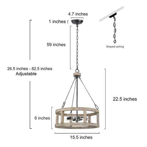 Farmhouse Wood Drum Chandelier For Dining Room And Kitchen Island Handcrafted Birch Light Fixture For Foyer dimensions diagram