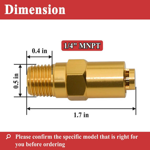 Side view of brass 1/4 in MNPT thermal relief valve for gas-powered pressure washer pump