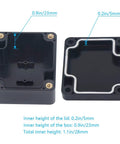 Solid Build Ip65 Waterproof Abs Plastic Electronic Project Box With Drain Plugs Outdoor Electrical Enclosure Battery Housing Component Cabinet Tight Snap Top Black 2.48 X 2.28 X 1.38 Inches inner dimensions showing lid height and box height.