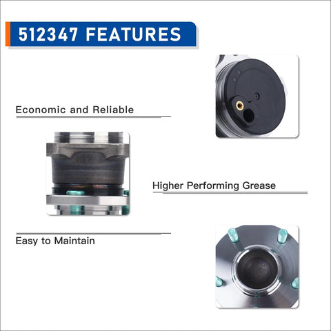 Features of Pair Rear 512347 Wheel Hub Bearing Assembly for Mazda, including economic reliability and performance highlights.