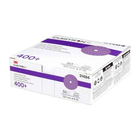 Box of Cubitron II Hookit Clean Ceramic Sanding Disc 6 Inch 400 Plus Grit Long Lasting Pro Grade Sanding For E Coat And Primer Multi Hole Pattern 50 Discs Per Carton