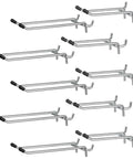 Front view of 10 Pack Pegboard Hooks Set, Heavy Duty Metal Hooks For Pegboard, 4 Inch And 6 Inch Lengths, 1/4 Inch Fit, Pegboard Not Included.