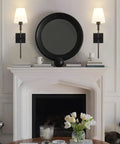 Bold Black Wall Sconces Set Of 2 Dope Hardwired Dimmable Indoor Metal Sconces With Fabric Shades above fireplace