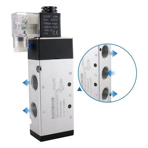 Top Shelf Pneumatic Solenoid Valve 4V410-15 5 Way 2 Position 24 Volt DC PT Half Inch Internally Piloted Single Coil For Straight Shooter Performance And Quick Tune Ups