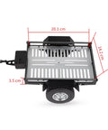 Top view of trailer hopper attachment with measurements for aluminum RC car chassis frame red lightweight upgrade.