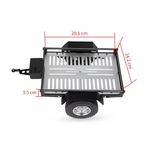 Top view of trailer hopper attachment with measurements for aluminum RC car chassis frame red lightweight upgrade.