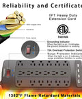 18 Outlet Surge Protector Power Strip With 6 Feet Flat Plug Heavy Duty Extension Cord 2100 Joules surge, ETL, flame-retardant black