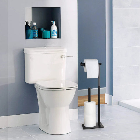 Freestanding Toilet Paper Holder Stand With Storage For Bathroom Black Iron Dispenser beside toilet, easy access design