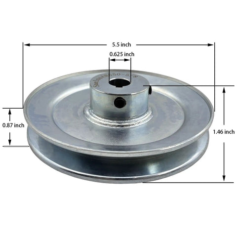 Single Groove V Belt Pulley 5.5 Inch Outside Diameter 5/8 Inch Bore With 3/16x3/32 Keyseat For A B 5L 4L V-Belts Carbon Steel Zinc Plated Motor Pulley Heavy Duty Industrial Grade Drive