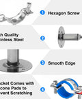 Kodilin 4-piece stainless steel pipe clamp set for 3/4 in pipe with wall/ceiling mounts and silicone pads.