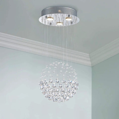 Dope Modern Crystal Raindrop Chandelier Ceiling Light Flush Mount With Round Glass Drops, Dimmable LED Fixture, 12.6x25.6 inches