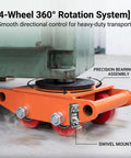 Shop Grade Industrial Machine Skates 4 Pack 6000 Kg Capacity 360 Degree Swivel Wheels Smooth Rolling Warehouse Equipment Dollies close-up of 4-wheel swivel system