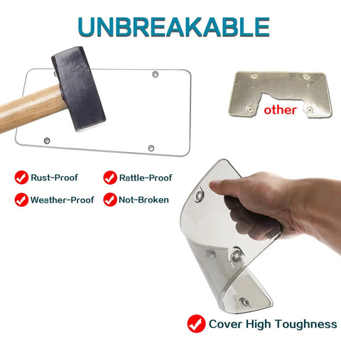 Crystal Clear License Plate Cover Set With Unbreakable Frame Street Legal And See Through For Real Fits Any Standard US Plates resilient against hammer