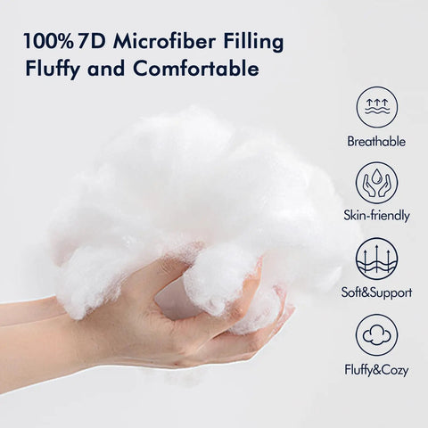 Hands holding 100% 7D microfiber filling, soft and fluffy, for Pack Of 2 18x18 Outdoor Pillow Inserts, Waterproof And Water-Resistant Cushions