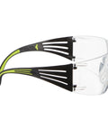 Straight Up Tough Prescription Safety Glasses With Plus Two Point Zero Diopter Reading Aid And Anti Scratch Anti Fog Clear Coating side view with black frames and clear lenses.