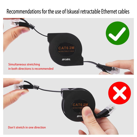 Instructions for using Retractable Cat6 Ethernet Cable 6ft Flat Network Cable With RJ45 Connectors for proper stretching