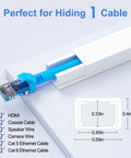 One Cord Cable Concealer Kit For 113 Inch Wall Hider Easy Setup Cable Covers For Two Small Wires White Cable Raceway For Home Office Keeps Cables Neat And Clean Plug And Play Setup And No Mess showing dimensions and cable compatibility