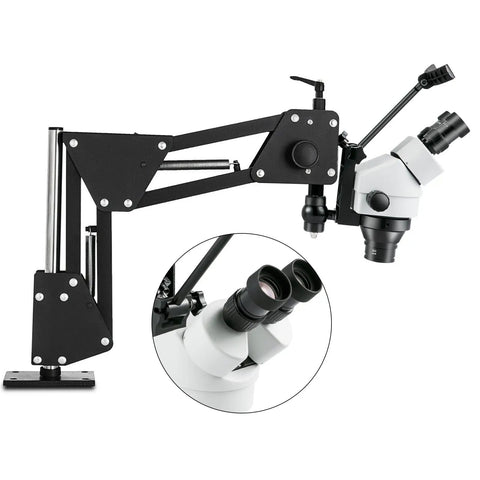 Micro Inlaid Mirror Multi-Directional Microscope With Spring Bracket 7X-4.5X Zoom Go-To Jewelry Inspection Tool For Tiny Parts, long arm white body