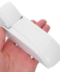 Rugged Universal Spring Assisted Freezer Door Hinge Replacement For Refrigerators And Chest Freezers featuring a sleek white design in hand.