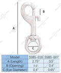 3.5-inch stainless steel swivel eye snap hook with bolt latch, marine-grade, 2-pack