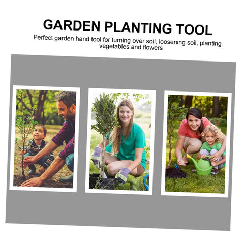 Family gardening with stainless steel garden hoe for weeding and digging, planting and soil prep in a backyard