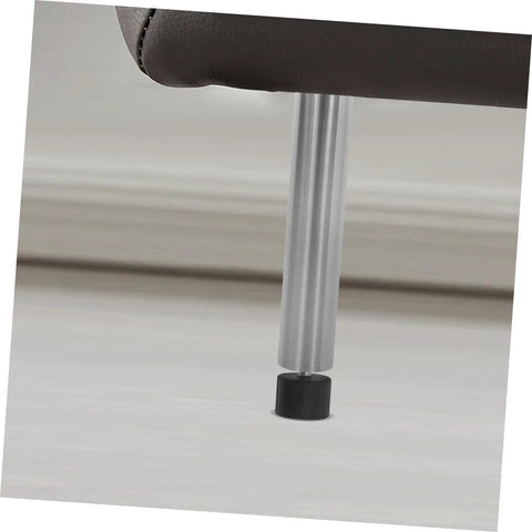 Close-up of a silver table leg with a black rubber foot, part of the Adjustable Rubber Furniture Isolators For Anti Slip Vibration Control And Silent Mounts Leveling Feet For Tables And Cabinets Shock Absorber Cushions Floor Protection And Noise Reduction 4 Pack.