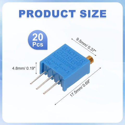 50K Ohm Multiturn Trimmer Potentiometer Kit Pro Grade 3296W Type Top Adjustable Variable Resistor For High Precision Circuit Calibration And DIY Electronics Projects 20 Pack