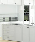 10 Pack 3 Inch Marble Cabinet Pulls With White Marble Grain Finish for kitchen cabinets, showing modern black and white hardware.