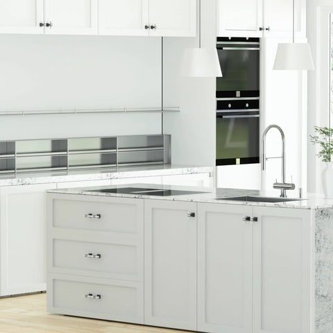 10 Pack 3 Inch Marble Cabinet Pulls With White Marble Grain Finish for kitchen cabinets, showing modern black and white hardware.