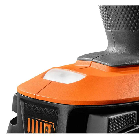 Close-up of an 18V Brushless Cordless Impact Driver Tool Only 3 Speed Settings One Quarter Inch Hex Chuck Compact Pro Grade Beast handle.
