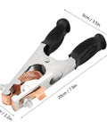 Heavy Duty 500A Ground Clamp Copper Welding Earth Clip With Electroplated Wear Resistance For Manual Welder That Handles Heavy Current Flow And Delivers Top Tier Performance During Your Next Big Project, shown with dimensions.