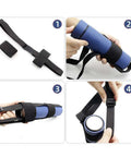 Step-by-step guide for using a black elastic strap to secure a cylindrical object.