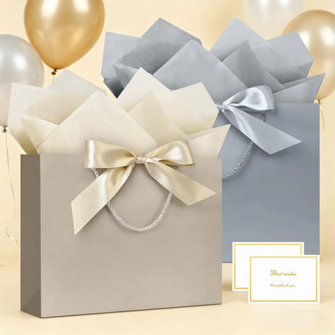 Medium 13 Inch Gift Bag With Handles Champagne Gold Includes Tissue Paper And Card Perfect For Graduation Baby Shower Wedding