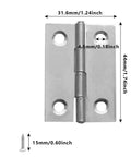 Six Pack 2 Inch Mini Butt Hinges Forged From Premium 304 Stainless Steel showing dimensions and screw detail, ideal for hobby repairs.