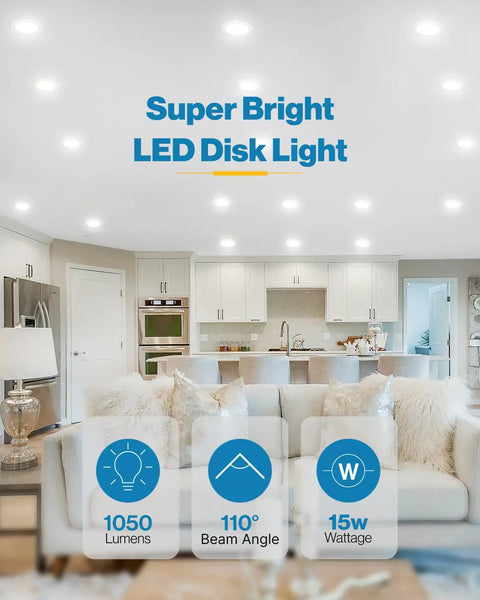 12 Pack 6 Inch Flush Mount LED Ceiling Disk Lights 3000K Warm White Recessed Downlights 15W Equals 75 Watt Totally Dimmable No Sweat Setup Perfect For Bedrooms And Hallways